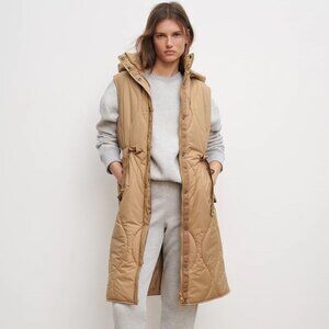 ZARA Women's Tan Water-repellent Tribal Long Quilted Puffer Gilet Vest Size M